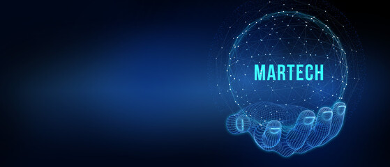 Martech marketing technology concept on virtual screen interface. Business, Technology, Internet and network concept. 3d illustration