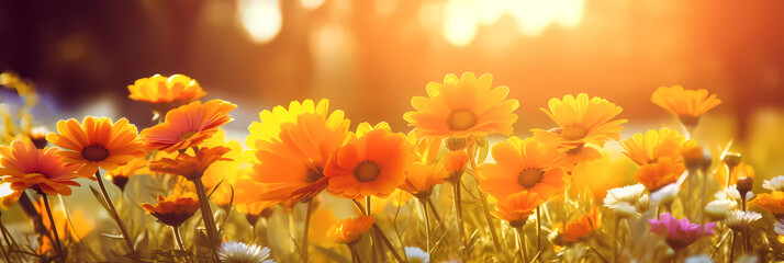 Flower widescreen Wallpaper. Sunny flower Background. superwide. Created by Generative AI
