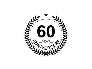 60 years anniversary logo template isolated on white, black and white background. 60th anniversary logo.
