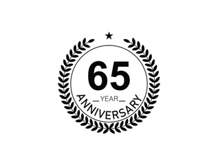 65 years anniversary logo template isolated on white, black and white background. 65th anniversary logo.