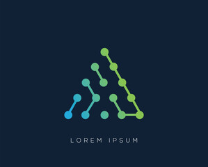 A letter Tech Logo and connect dots template design.