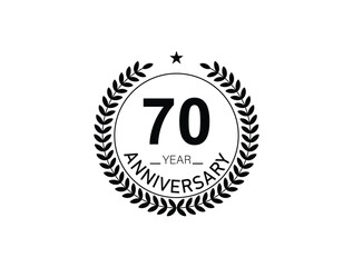 70 years anniversary logo template isolated on white, black and white background. 70th anniversary logo.