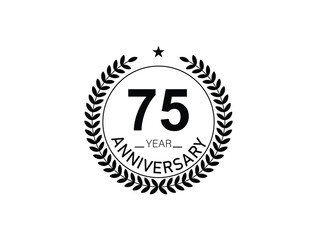 75 years anniversary logo template isolated on white, black and white background. 75th anniversary logo.