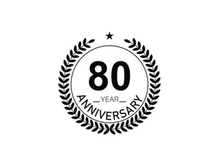 80 years anniversary logo template isolated on white, black and white background. 80th anniversary logo.
