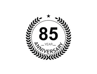 85 years anniversary logo template isolated on white, black and white background. 85th anniversary logo.