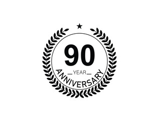 90 years anniversary logo template isolated on white, black and white background. 90th anniversary logo.