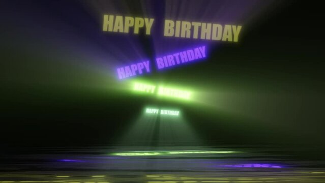 地面に反射する光を放つHAPPYBIRTHDAYの文字