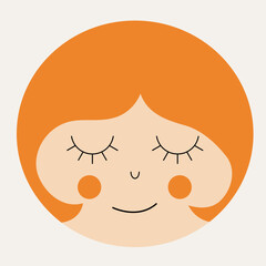 Feminine look, abstract personage, mascot design, funny face, cute icon.