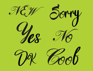 New, Sorry, Yes, No, OK, Cool text