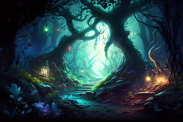 Fototapeta na wymiar A sense of enchantment and wonder forest, a mystical, otherworldly forest, generative ai illustration
