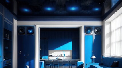 Minimalist interior house with furniture concept design. Generative AI