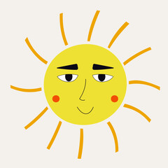 Fototapeta premium Smiling sun, abstract personage, mascot design, funny face, cute icon.