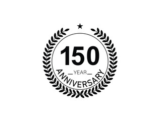 150 years anniversary logo template isolated on white, black and white background. 150th anniversary logo.