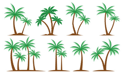 Palm Trees Set Isolated On White Background. Palm Silhouettes. Design Of Palm Trees For Posters, Banners And Promotional Items. Vector Illustration.  Palm Icon On White Background