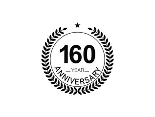 160 years anniversary logo template isolated on white, black and white background. 160th anniversary logo.