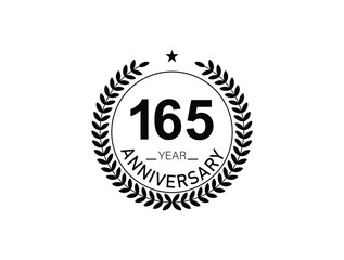 165 years anniversary logo template isolated on white, black and white background. 165th anniversary logo.