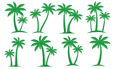 Palm Trees Set Isolated On White Background. Palm Silhouettes. Design Of Palm Trees For Posters, Banners And Promotional Items. Vector Illustration.  Palm Icon On White Background