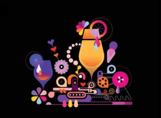 Fotobehang Colour design isolated on a black background Cocktail Machine vector illustration. Creative mix of cocktail glasses and abstract decorative elements.  ©  danjazzia