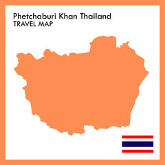 Orange Map Phetchaburi province is part of Thailand with flag picture.