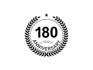 180 years anniversary logo template isolated on white, black and white background. 180th anniversary logo.