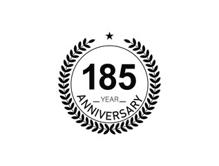 185 years anniversary logo template isolated on white, black and white background. 185th anniversary logo.