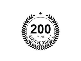 200 years anniversary logo template isolated on white, black and white background. 200th anniversary logo.