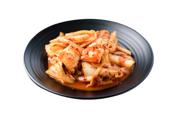 Korean kimchi cabbage on white plate, Korean food