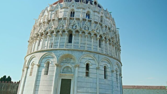 The Piazza dei Miracoli or Piazza del Duomo  in Pisa, Tuscany, Italy. An important center of European medieval art and one of the finest architectural complexes in the world in 4K.