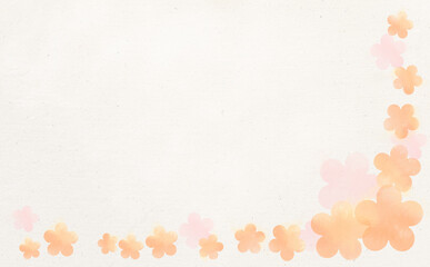 花柄シルエットのL字フレーム・オレンジ 春-ビンテージ背景-ふんわり水彩画テクスチャ イラスト素材 差分有