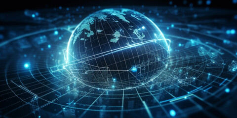 Obraz premium Global business network, software technology investment, data analysis and processing, digital marketing concept Generative AI