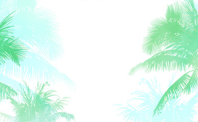 Fototapeta na wymiar 夏イメージのイラスト素材・椰子の木のシルエット ブルー&グリーン-ふんわり水彩画テクスチャ 色違い・差分有