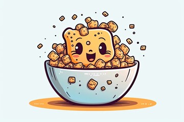 happy bowl of cereal with a cheerful expression. Generative AI