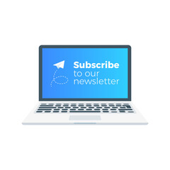 Subscribe to Our Newsletter, Laptop Isolated Vector Illustration