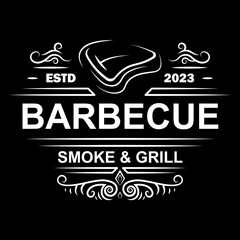 Obraz premium steak barbecue bbq grill bar meat restaurant logo line art template label design vintage ornament