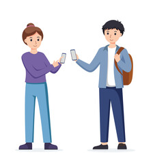 people using smartphone isolated illustration