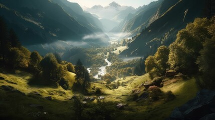 view of the mountains, very beautiful landscape, generative AI
