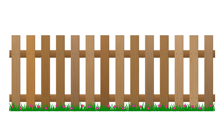 realistic wooden fence and green grass isolated. eps vector