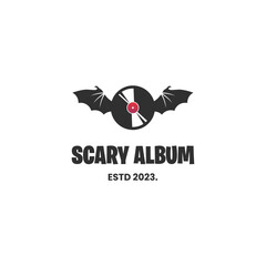 scary music album logo, Vinyl plastic plate combine with wings bat, logo icon template