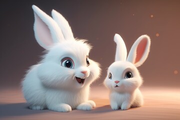 Cute adorable baby white rabbit, mother day illustration with Generative AI