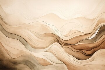 Fototapeta premium Abstract line beige wave minimalist background illustration with Generative AI