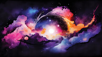Galaxy landscape full of colorful watercolor stars AI Generated