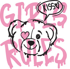 Girls typography print with slogan and teddy bear