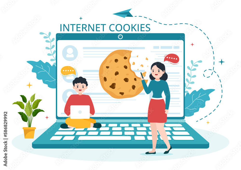 Canvas Prints internet cookies technology illustration with track cookie record of browsing a website in flat cart