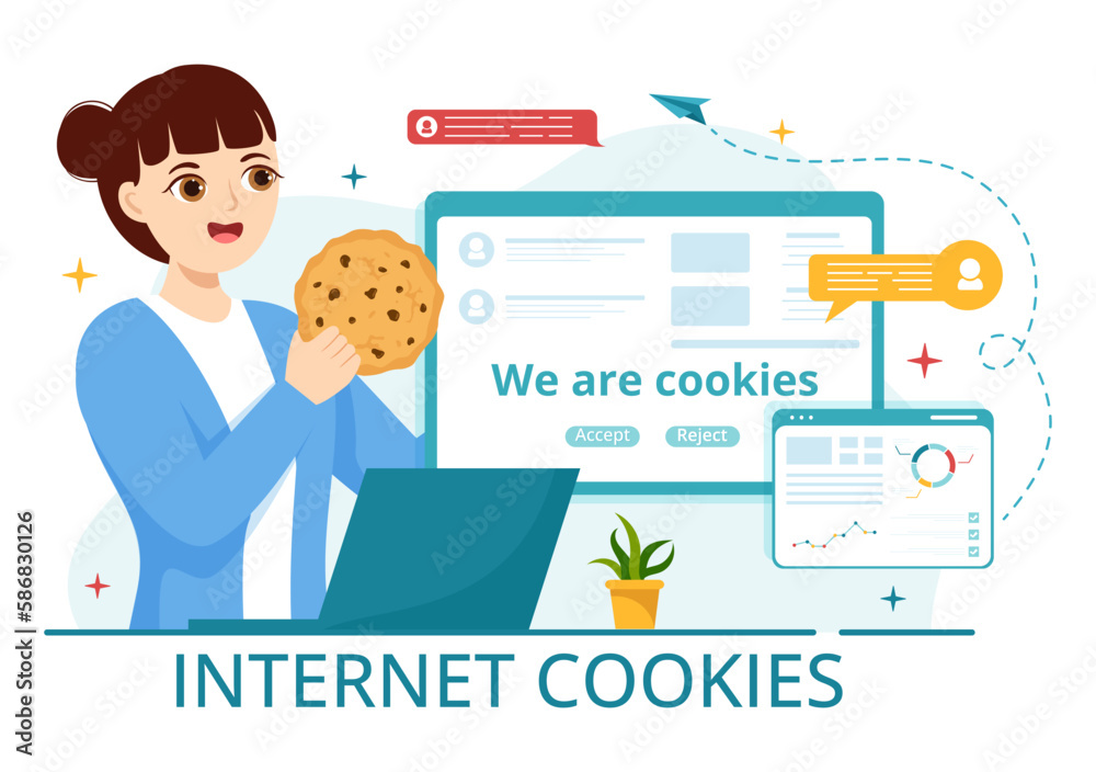 Canvas Prints internet cookies technology illustration with track cookie record of browsing a website in flat cart