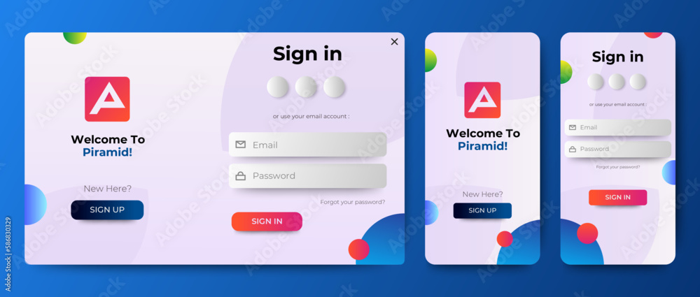Poster login and registration form templates with red color design. mobile sign up and sign in page. profes