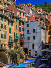 Traditional colorful hillside houses in Riomaggiore in Cinque Terre, Italy
