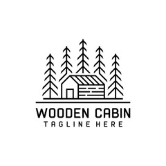 Obraz premium wooden cabin line art logo vector illustration design