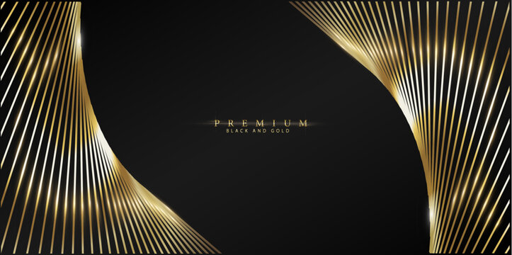 Elegant banner with intricate, parallel golden lines on a dark background. Vector pattern, abstract geometric.