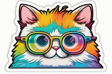 Kawaii colorful Cat Sticker Vector. Generative AI