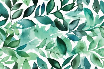 Watercolor green seamless pattern leaf background illustration with Generative AI